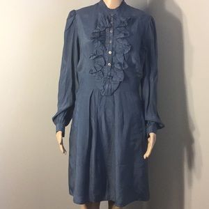 CREMIEUX BLUE FRILL BUTTONS LONG-SLV MIDI, POCKETS